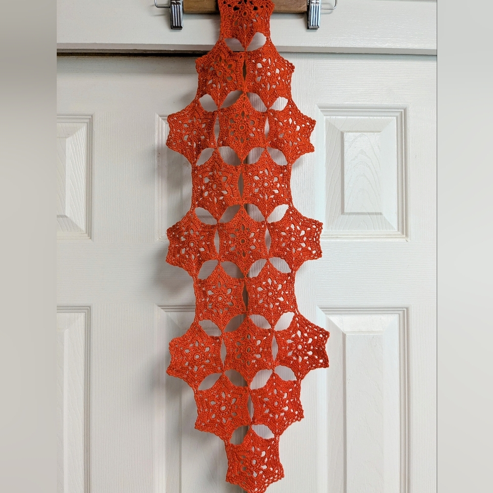 Orange Crochet Doily Table Runner Halloween Decoration